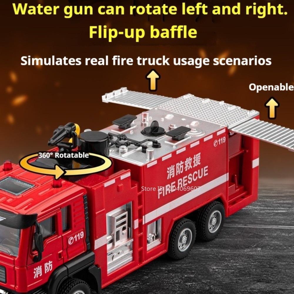 1:50 Water Tank Aerial Ladder Fire Truck Model Toys Alloy Diecast Miniature Engineering Vehicle Sound Light Pull Back Boys Gifts