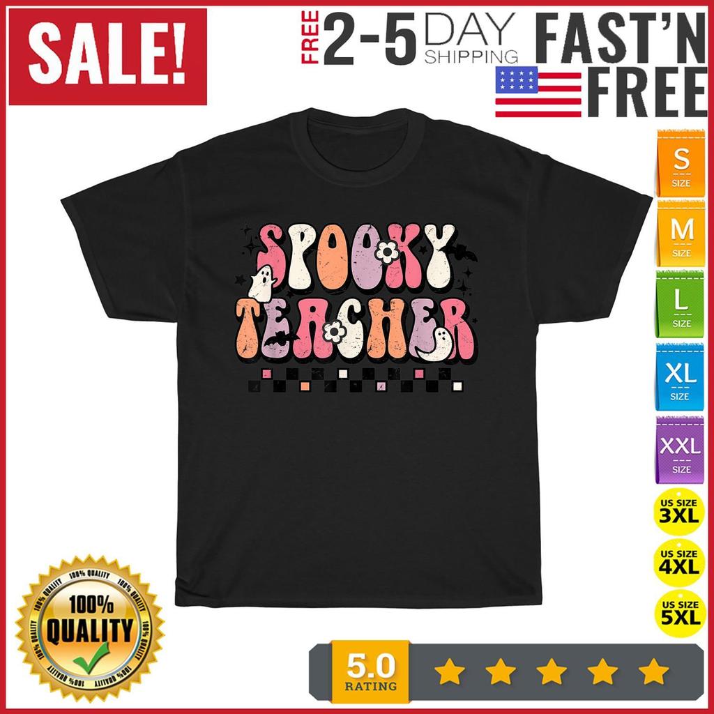 Groovy Halloween Spooky Teacher Trick Or Teach Teaccher Life T Shirt Mens Womens Tees Top Men Women