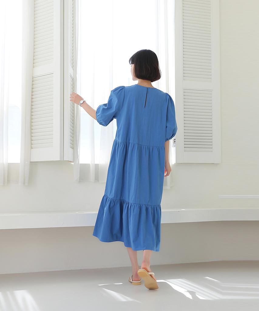 Ppaeppae Tiered Puff Sleeve Long Dress