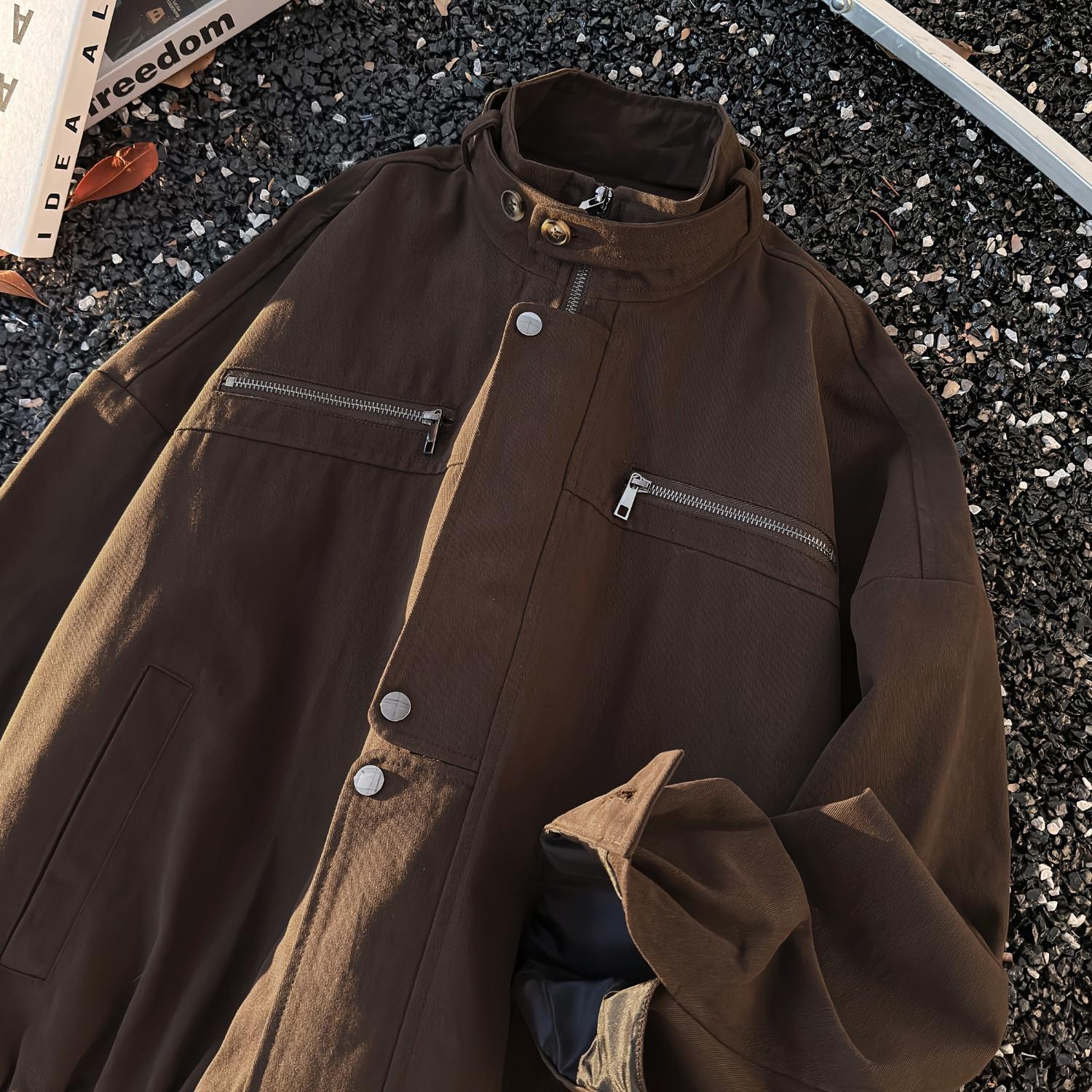 

Unisex American Barn Style Stand Collar Jacket: Retro, Versatile, Trendy Loose-Fit for Autumn/Winter. L