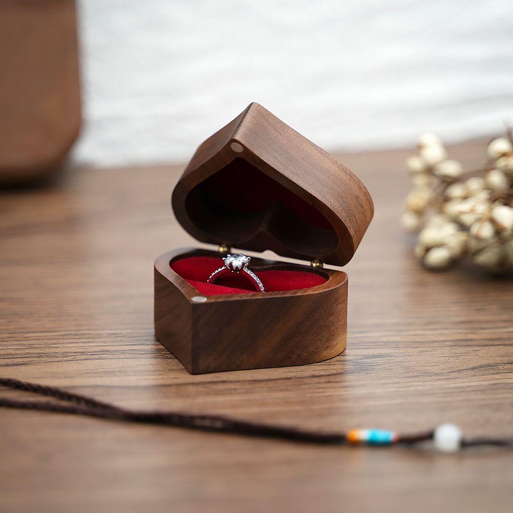 Cajas Portable Wedding Heart Shape Storage Box Jewelry Packaging Ring Box Wooden Jewelry Display