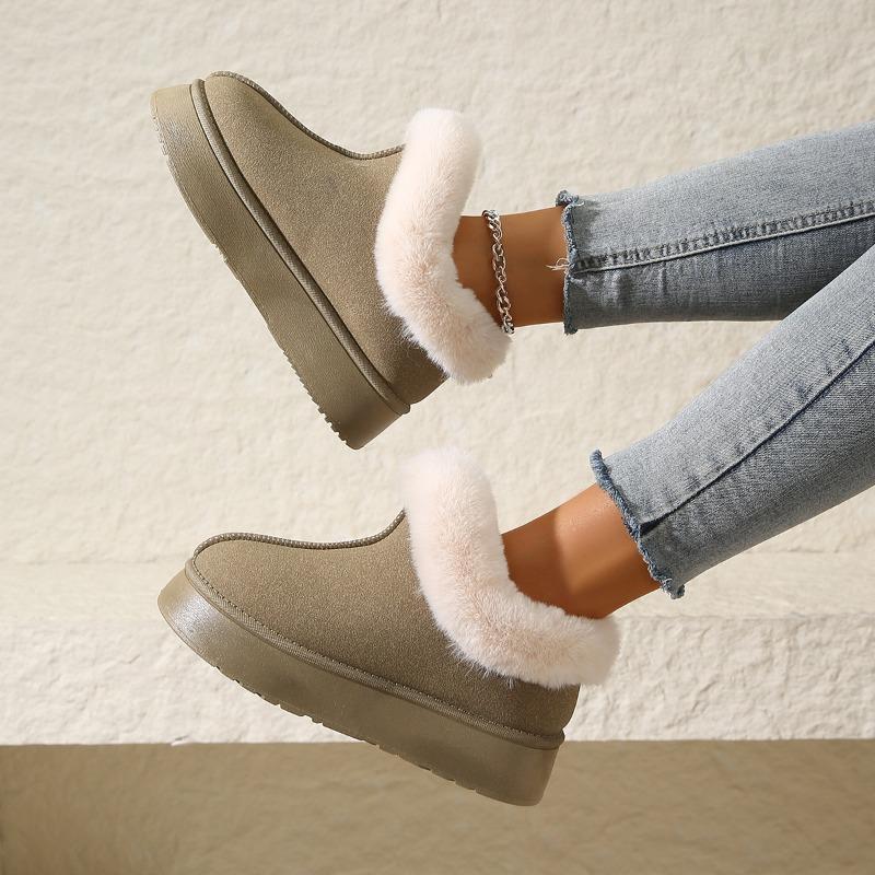 Snow boots women's thick-soled outer wear winter new fur integrated short boots thickened one-pedal cotton shoes non-slip
