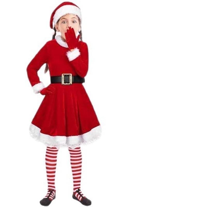 New Christmas Costume Girl Santa Dress Kids Mrs. Claus Clothing Stage