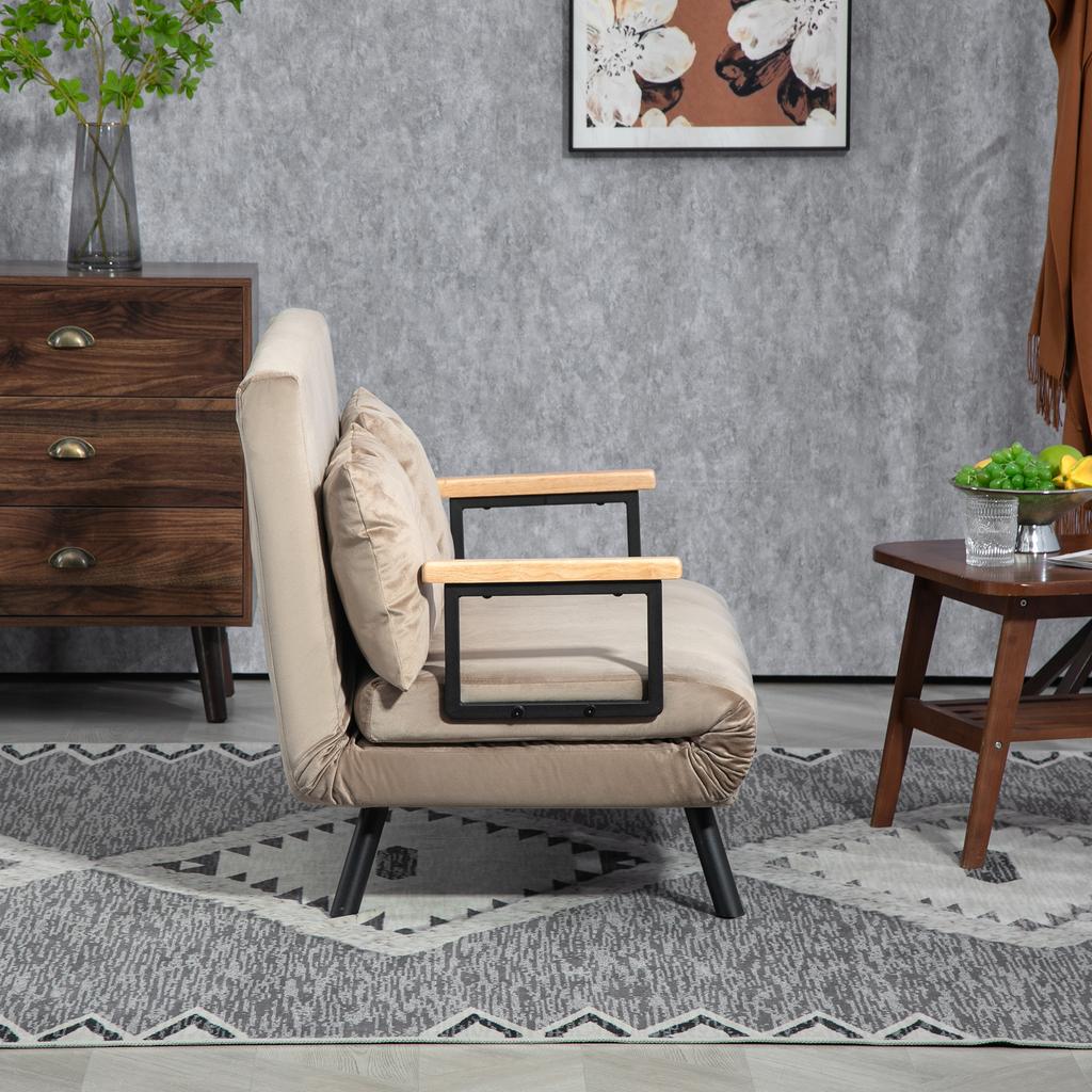 Sleeper Chair, Guest Bed, Wood Armrests, Metal Frame, Up To 120 Kg, 102x73x81cm, Light Brown