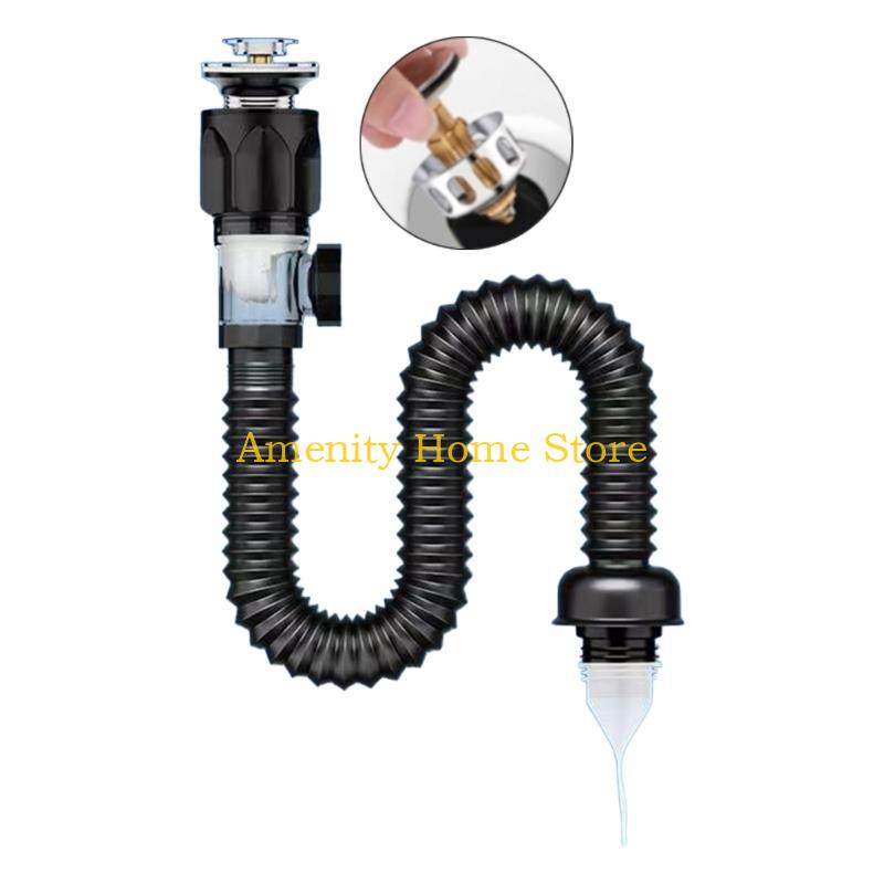 F26C Convenient Sink Drain Solution ABS & Steel Sink Drain Set Drain Pipe Set Preventing Clogs Unpleasant Odors for Bathroom