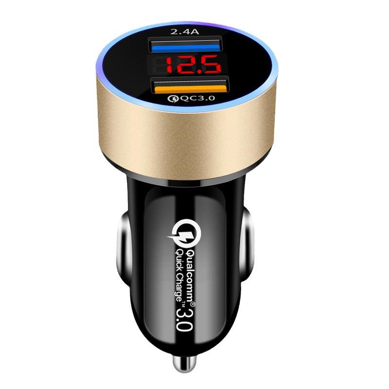 66W Fast Charging Car Charger with Digital Display and Metal Ring