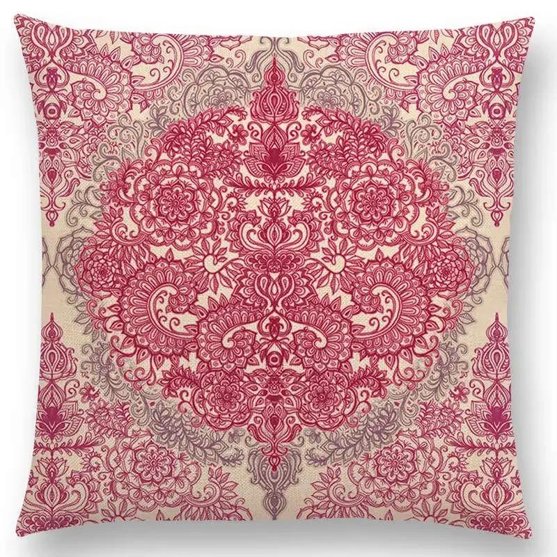 New Boho Art Flower Gorgeous Floral Diamond Doodle Botanical Geometry Mandala Decorative Pattern Cushion Cover Throw Pillow Case