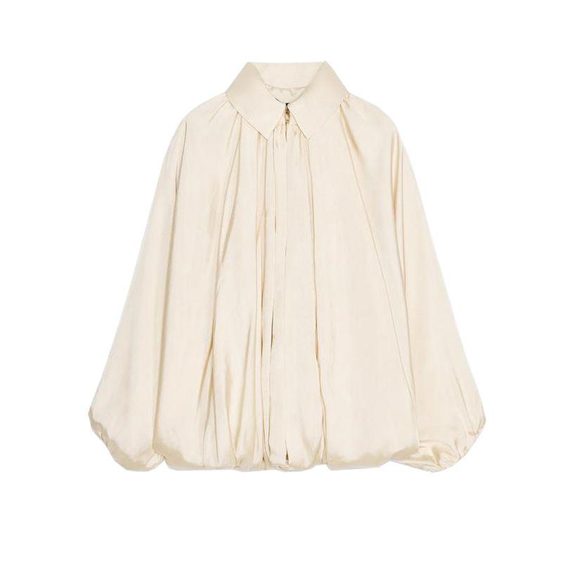 Summer Women's Clothing Casual Style Lapel Long Sleeves Ruched Hem Puffy Pilot Jacket Outwear 2814404