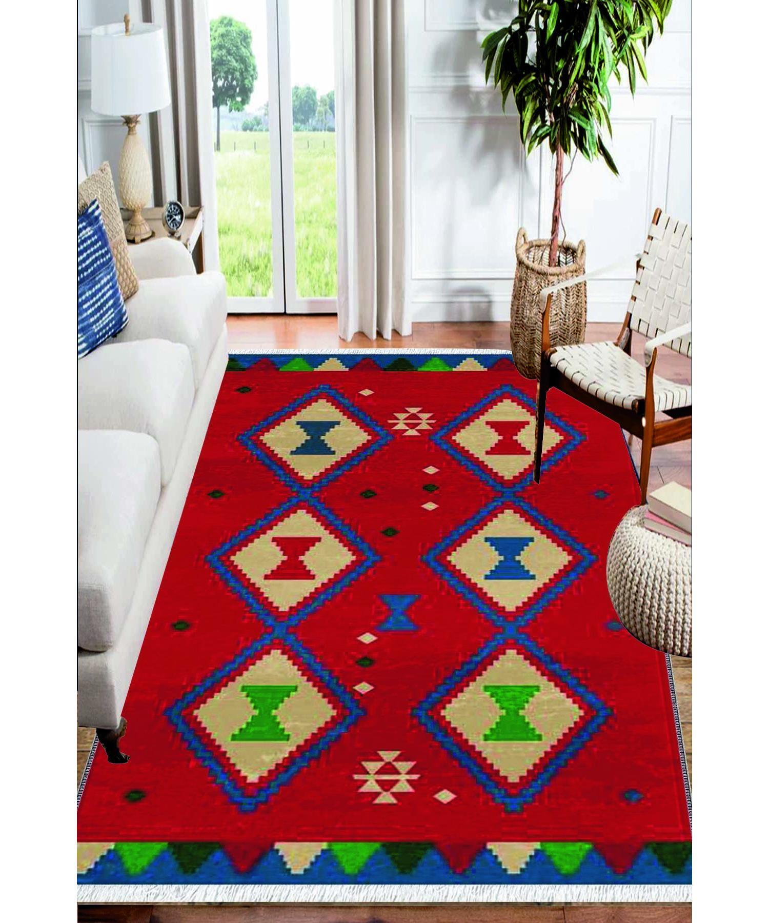 

Красно-синий моющийся нескользящий ковер с аутентичным рисунком для гостиной, декоративный килим-1112