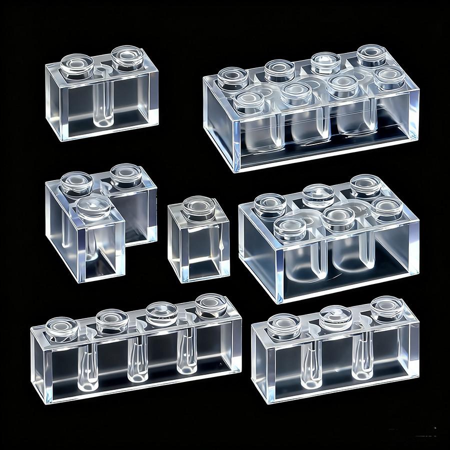55 Pcs Small Particles Mix Bricks Transparent Clear White Thick Brick Model Classic Bulk Parts Building Blocks Gifts Toys for Children