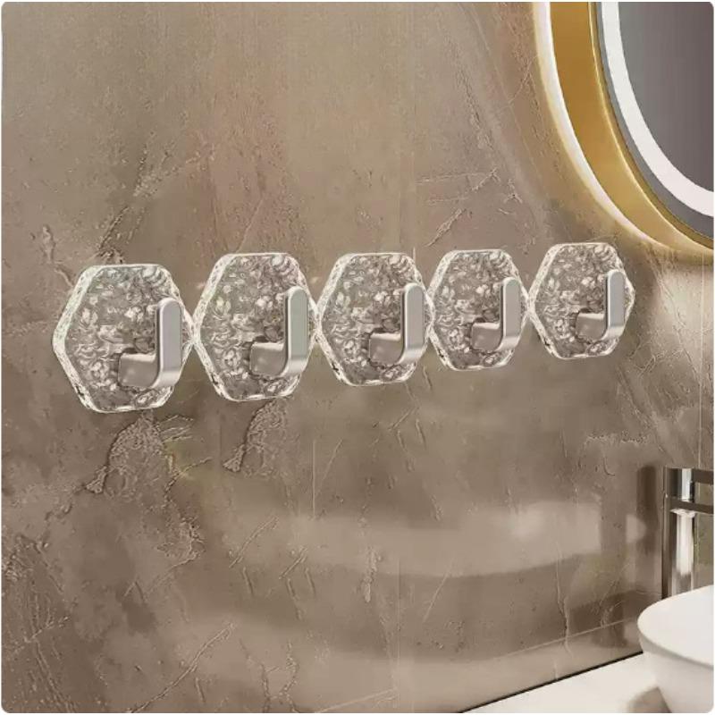 

Легкий Роскошный Крючок для Ванной Шестиугольный Самоклеящийся Настенный Бесшовный Прозрачный Акриловый Крючок на Клеевой Основе Без Сверления Five pieces of silver