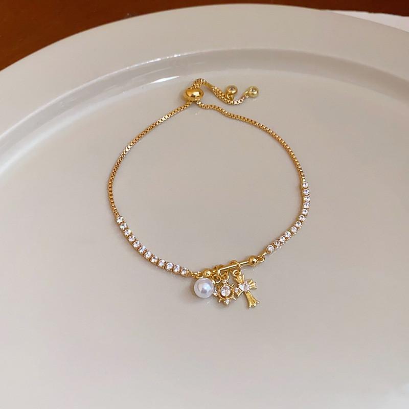 Geometric Cross Charm Adjustable Bracelet With Zircon Stone For Womens Fashion Accessories Style 2