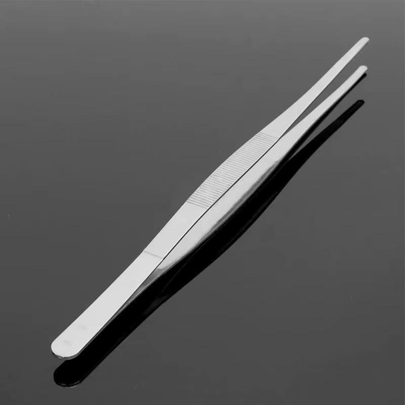 12'' 30cm Home Medical Garden Kitchen BBQ Tool DIY Toothed Tweezer Long Barbecue Food Tong Straight Tweezer Stainless Steel