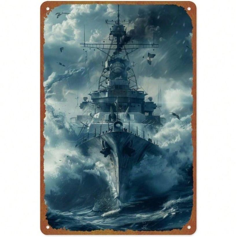

Vintage Storm Ship Metal Poster 8x12 Inch Wall Art for Bar Garage