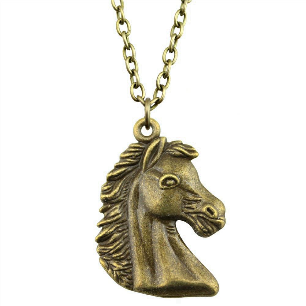 Horse Head Pendant Necklace Equestrian Cowboy Western Style Jewelry 45cm or 70cm long chain