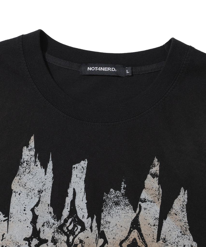 NOT4NERD Candle Residue Oil Washed Loose Cropped T-Shirts - Black