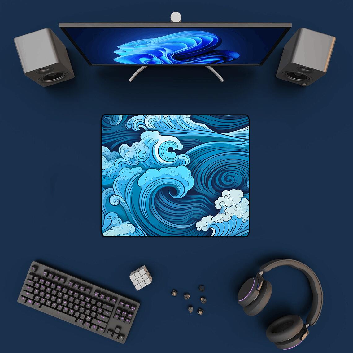 Эстетичный коврик для стола Art Japanese Great Waves XXL игровой коврик для мыши Синий коврик для мыши 900x400 Красивая природа резиновый коврик для стола Коврик