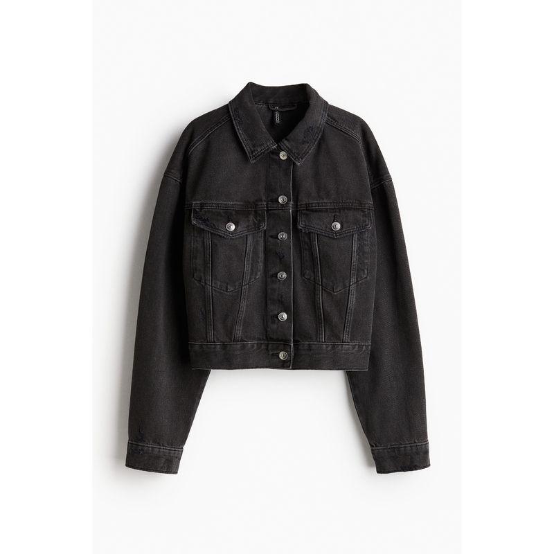 

Женская летняя хлопковая джинсовая куртка HM с открытыми плечами, свободного кроя 1214302 Black 150/76A