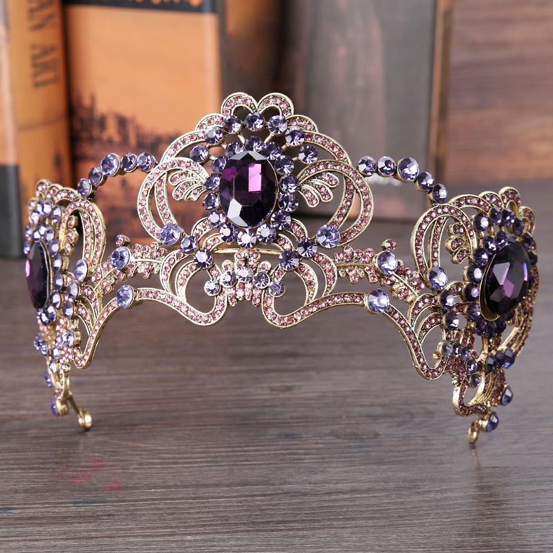 New European and American Bridal Headwear Purple Water Diamond Crystal Crown Headband Wedding Accessories Crown Hair Accessory