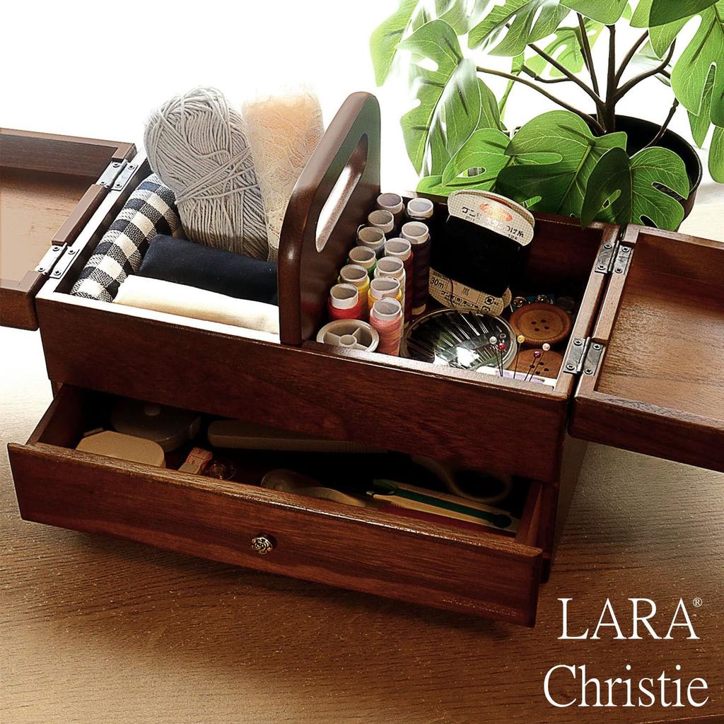 Sewing Natural Paulownia Sewing 2 Large Accessories [Lara Christie] Box, Wooden, Wood, Wood, Box, Storage, Tiers, Capacity, Lh108-0004