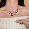 European and American diamond-encrusted square pendant, stud earrings, necklace set, light luxury fashion collarbone chain, exquisite trendy jewelry