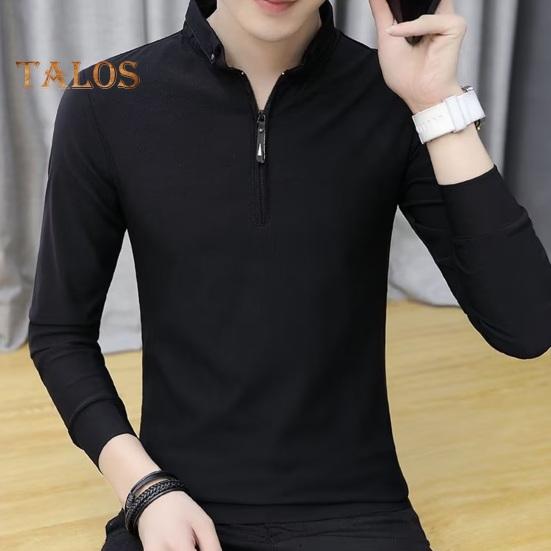 Vår Høst Skjorte Herre Langermet Halv Glidelås Slim Fit Stand Krage Pure Farge Mid Length Pullover Daglig slitasje Business Office Topp