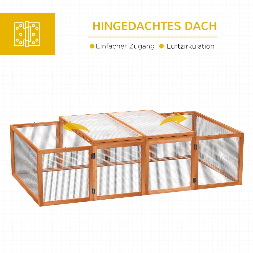 Wooden Rabbit Hutch Cage 6ft with Wire Mesh, Openable Roof, Play Space for Outdoor, Natural Wood Finish