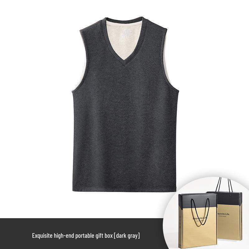 

Очень толстый и теплый мужской жилет из шелка и шерсти с V-образным вырезом для осени и зимы 3XL (171-190 lbs) темно серый