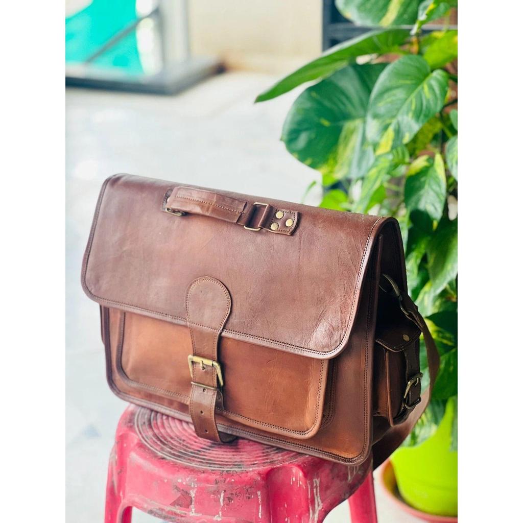 Goat Leather Vintage New Men Real Messenger Shoulder Profess Bag Briefcase