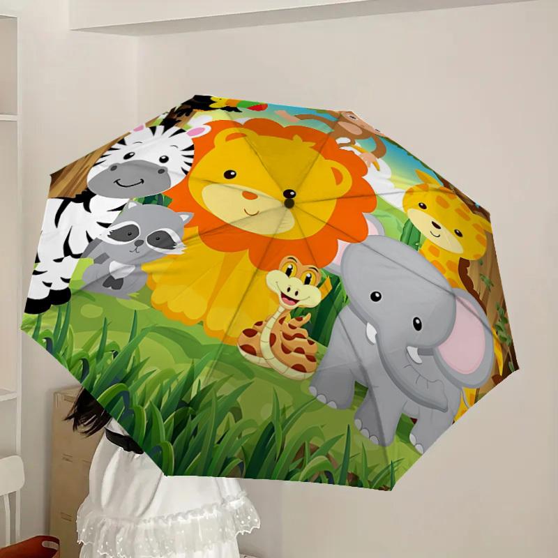 1pc Jungle Animals Automatic Open/Close Umbrella, Folding Compact Umbrella with Lightweight Design for Women/Men Yy251011049