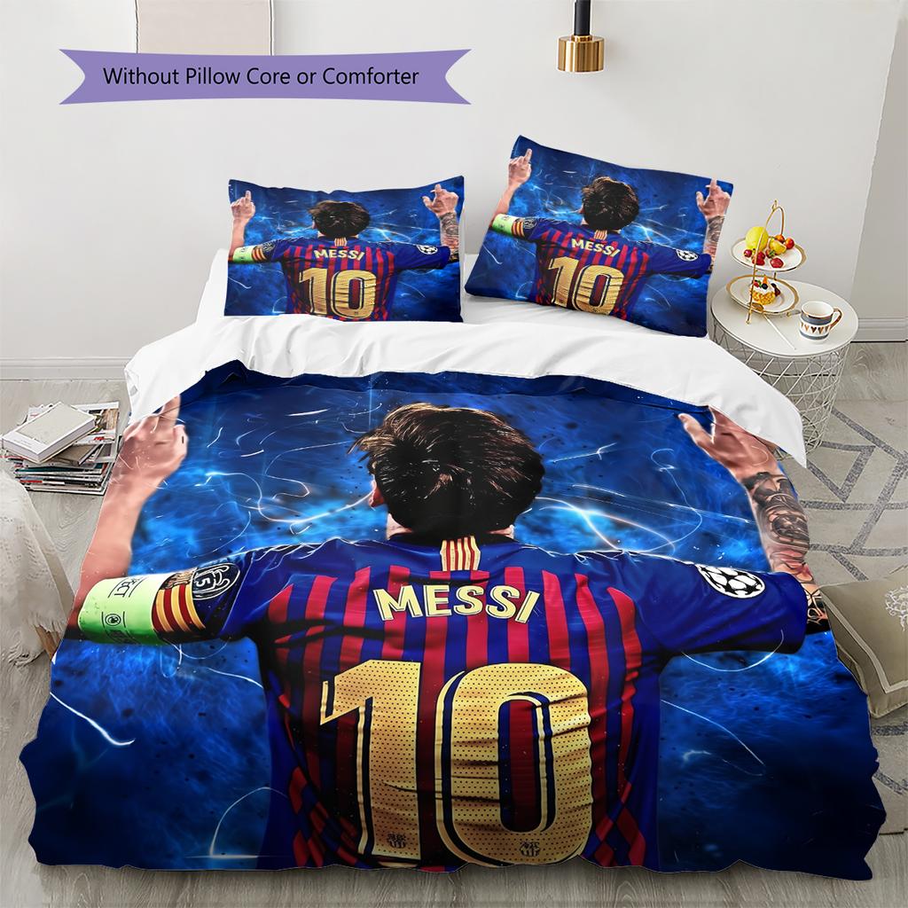 Messi Pattern Bedding Home Decoration Birthday Gift (1 * duvet cover + 2 * pillowcase, without core)