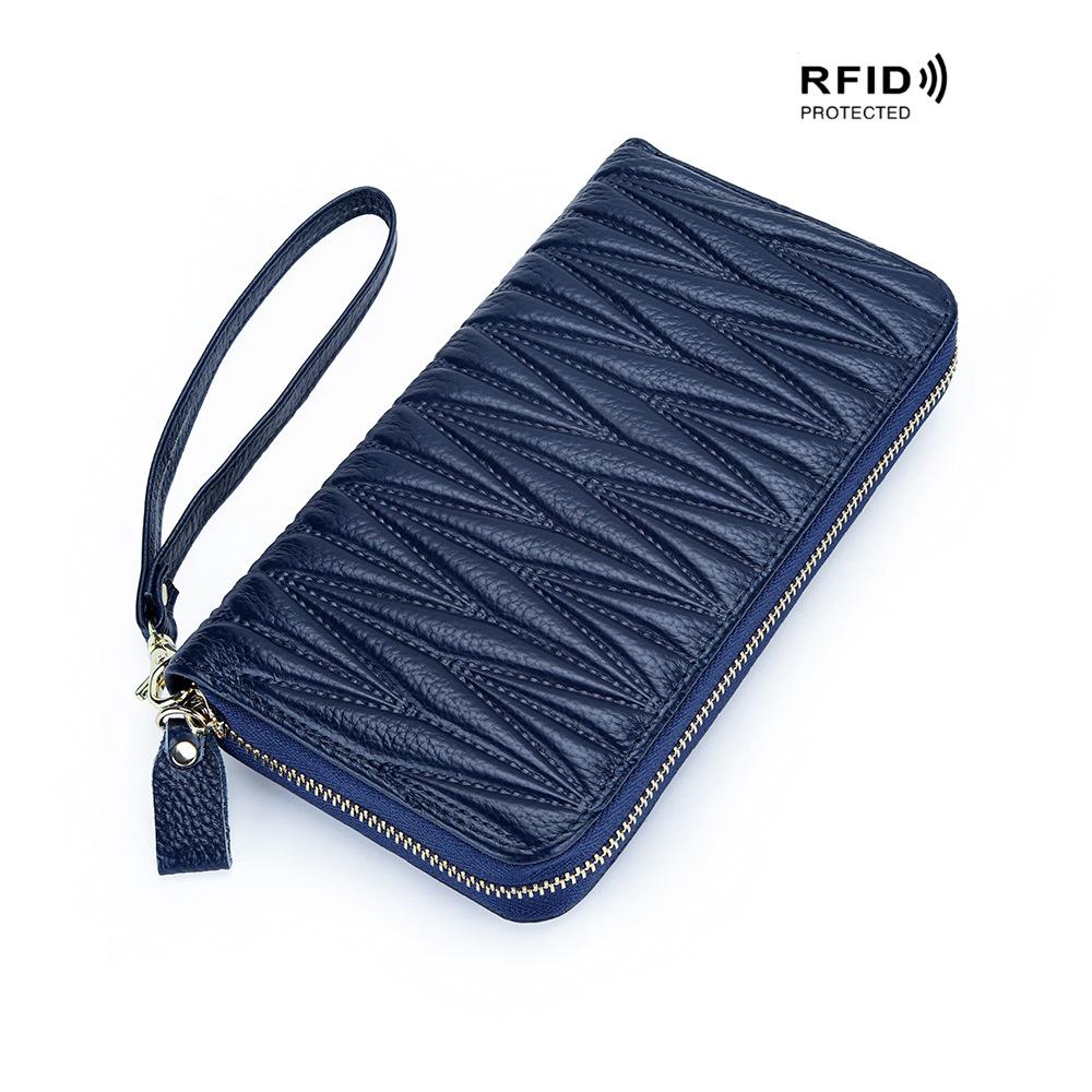 Leather Women's RFID Wallet Long Zipper Handbag Wallet Multi-card Position Card Bag Anti-degaussing Large Capacity Soft Cowhide