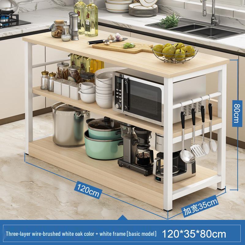 Floor-Standing Multifunctional Kitchen Rack for Microwave and Dishes Storage