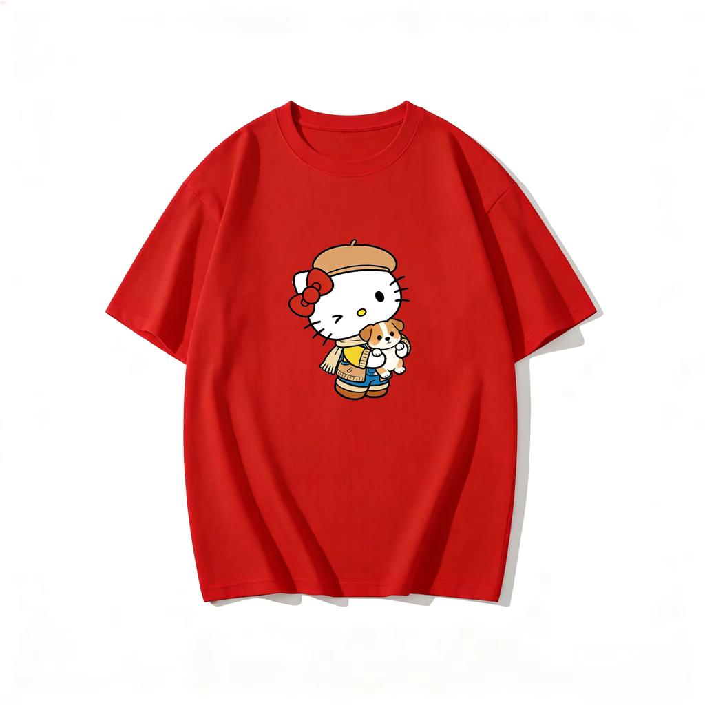 2026 new Summer HelloKitty Cute Graphic Tee Casual Short Sleeve Cotton Top for Women Girls Kawaii Cartoon Print Streetwear