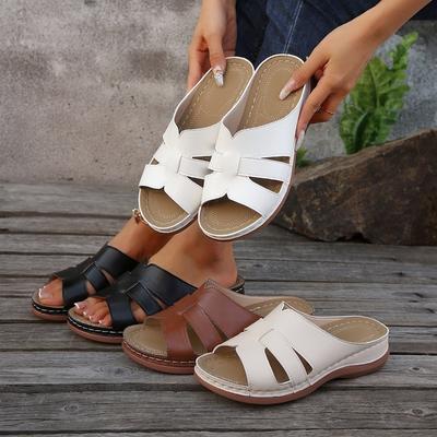 Damen Übergröße Euroamerikanischer Stil Dicksohlige Keil-Flip-Flops Einfarbig Geflochten mit Ziernähten