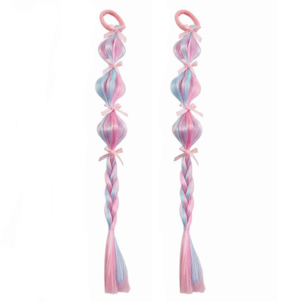 2Pcs Colorful Lantern Gourd Twist Bubble Braids Synthetic Girls Bow Wig Hairbands  Daily