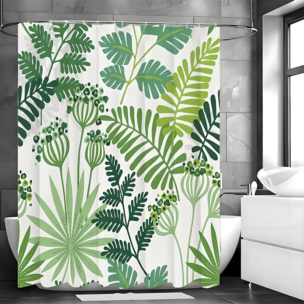 Tropical Plant Leaf Shower Curtain, Bathroom Decorative Shower Curtain, Waterproof Shower Curtain with Hooks