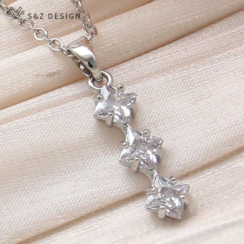 Moderne Roségold Farbe Quadratischer Zirkonia Anhänger Halskette Für Frauen Hochzeit Party Schmuck Geschenk