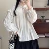 Johnature Pilzbesatzhemd Retro Gepresstes Plissee Schnürhemd Frühling Japanische Baumwollhemden