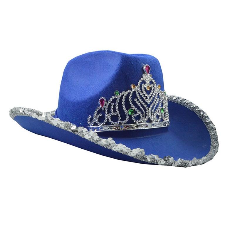 Vintage Prom Party Sequin Crown Cowboy Hat Christmas Hat Big Brim Hat Jazz Top Hat Costumes for Fancy Dress Parties