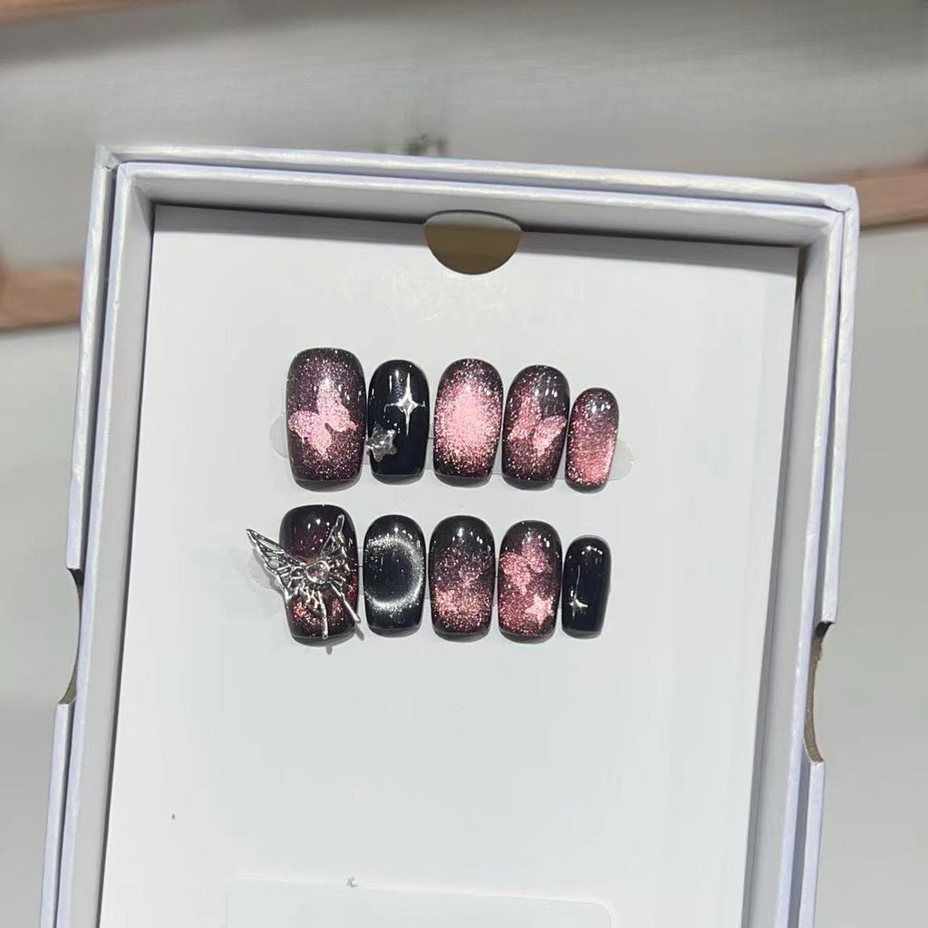 Tägliche Kurze Trage Rüstung Handgefertigt High-End Sternenhimmel Katzenauge Metall Großer Schmetterling Abnehmbare Falsche Nagelstücke