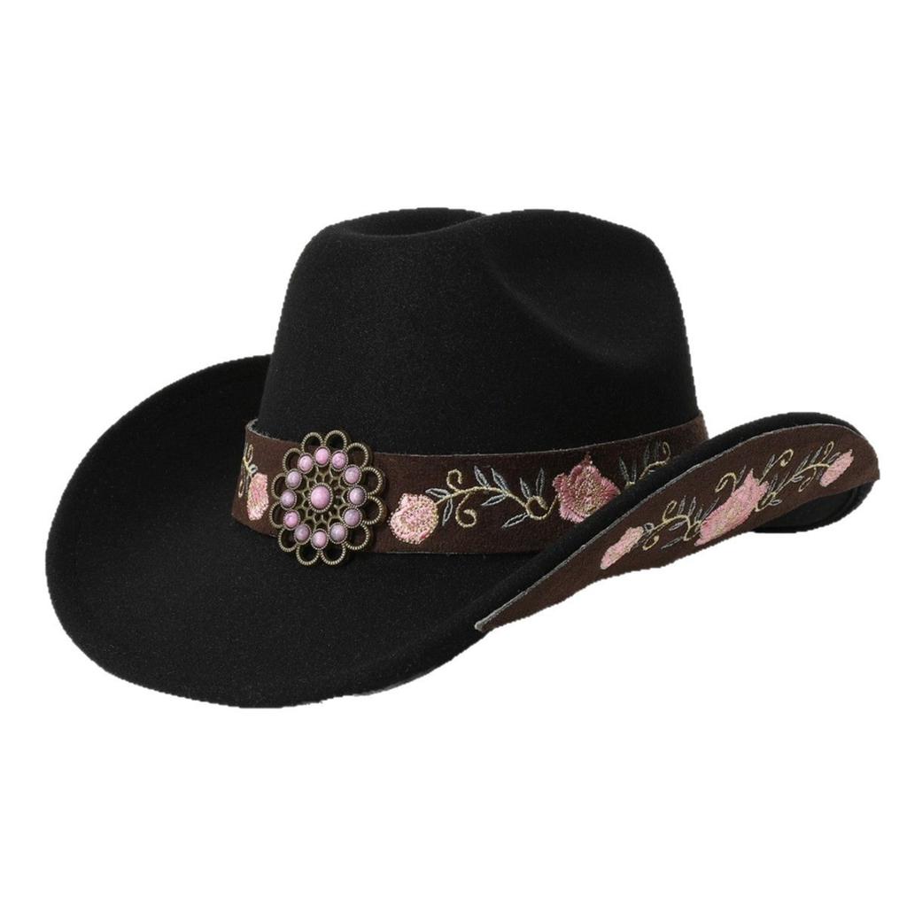 Fashion Men's and Women's Western Cowboy Hats Ethnic Style Couple Four Seasons Woolen Cowboy Hat Jazz Hat Big Edge Top Hat