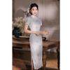 Retro Chinese Style Long New Chinese Embroidered Cheongsam 1011 Summer New Slim and Thin Banquet Simple and Elegant High Sense