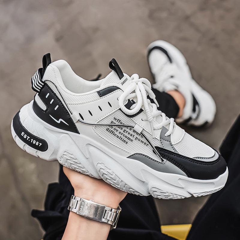 Men's Breathable Mesh Trendy Brand Versatile Sports Leisure Shoes Students Running Thick Soled Height Increasing White Dad