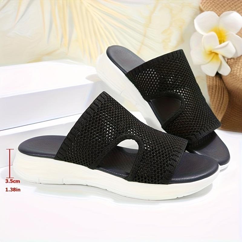 Women's Lightweight Breathable Knit Wedge Sandals Summer Slip-On Thick Sole Open Toe Casual Shoes