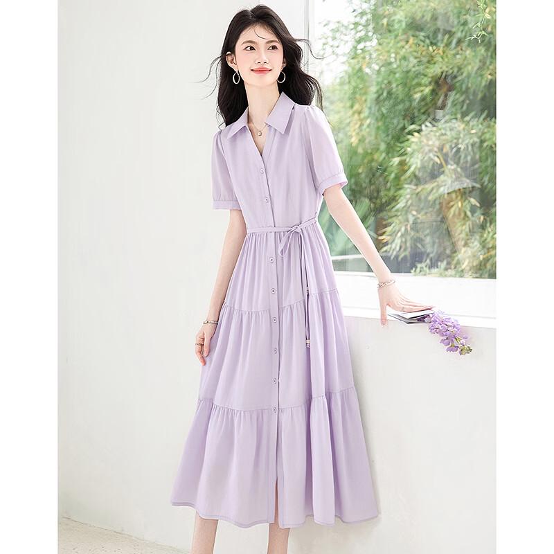 Sishui Nianhua Elegant Tie-Waist Short-Sleeve Midi Dress