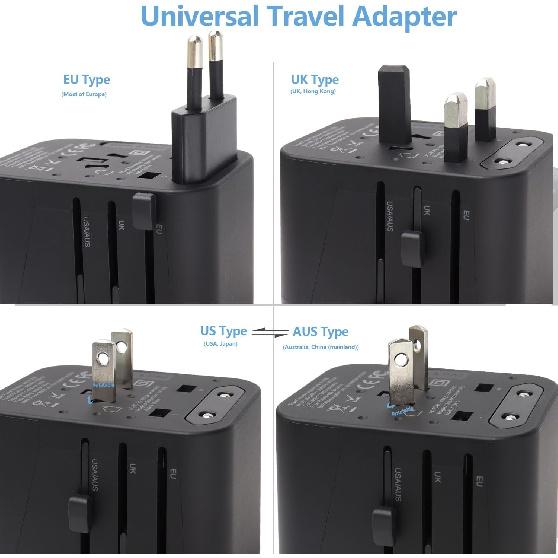 Travel Essentials, International Travel Adapter for European US UK AUS JP, Universal Travel Adapter Plug Adapter Wall Charger with 4 USB Charging
