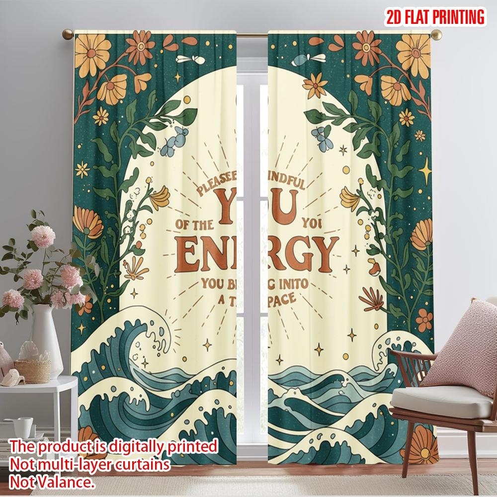

2pcs 2D flat printing Drapes Please Mindful Energy Space Polyester Without Electricity Birthday Party for aesthetic room decor 52.50×116.00 CM 2pcs