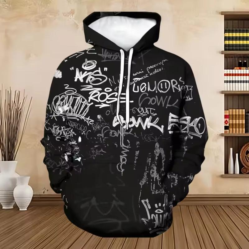 Autumn Winter Men's Hooded Long Sleeve Sportswear Fashion Harajuku Street Graffiti Printed Men's Hoodie Oversize Y2k Clothing
