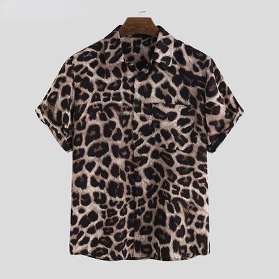 Casual Leopard Printed Men Shirt Lapel Summer Short Sleeve Hawaiian Shirts Fashion Print Tops
